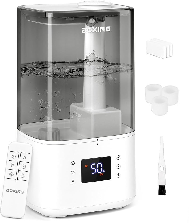 Boxing 6L Warm & Cool Mist Humidifiers for Bedroom, Air Humidfier for Large Room with Remote Control, Auto Mode Perfect for Baby & Plants, Top Fill, Sleep Mode, Timer, Essential Oil Tray, 60H - Image 1